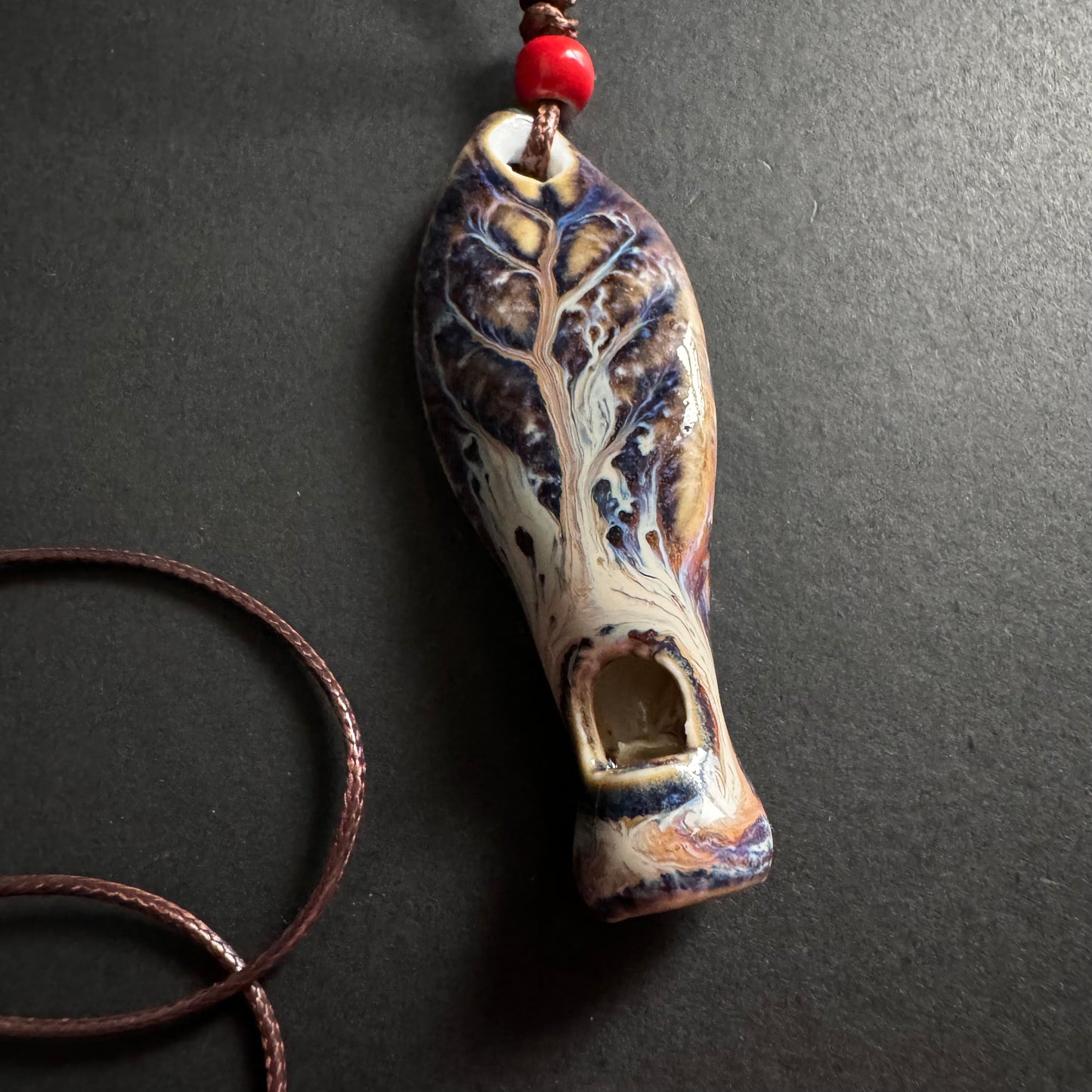 Handmade Ceramic Leaf Whistle Necklace
