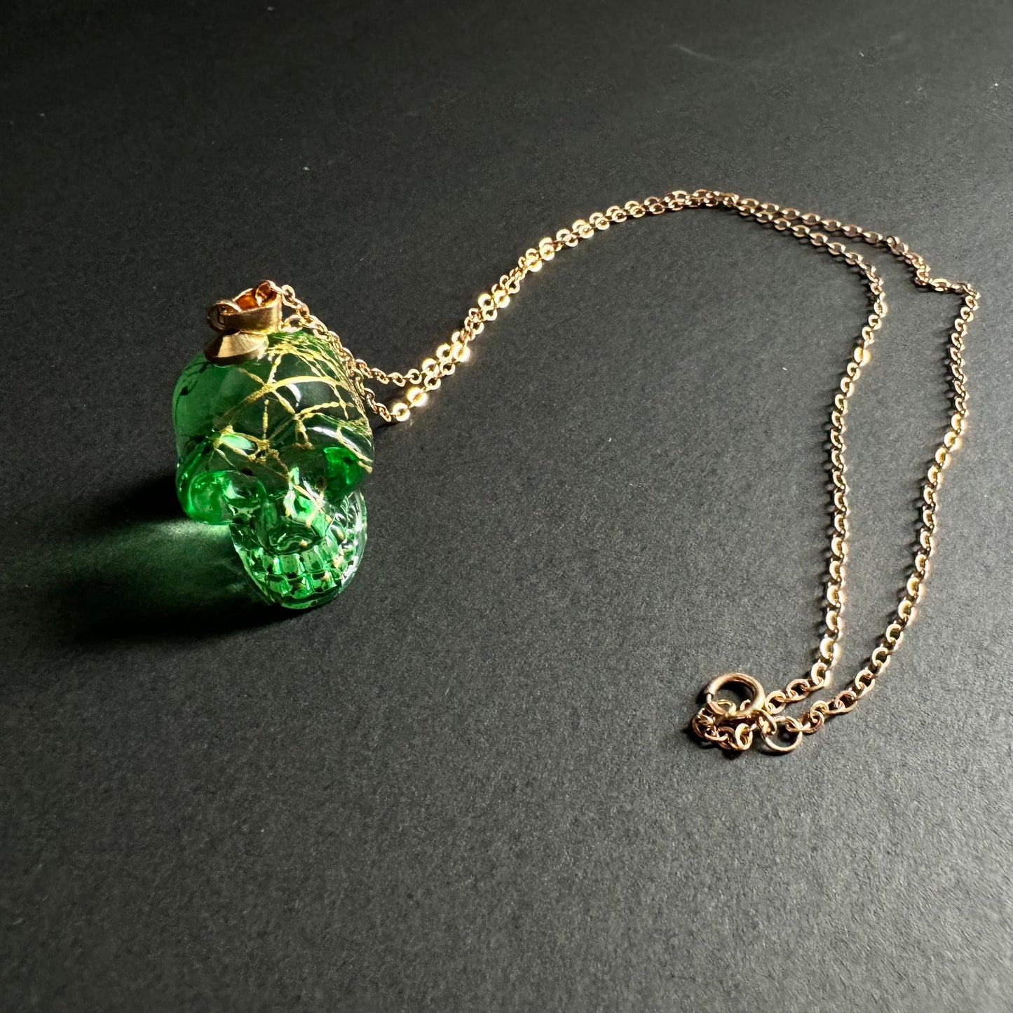 Green Glass Skull Necklace