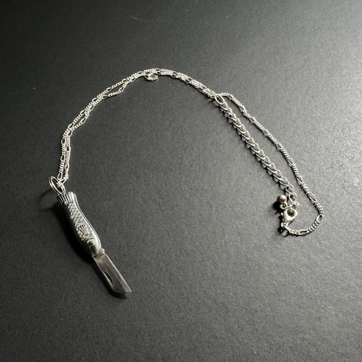 Silver Fish Folding Knife Necklace