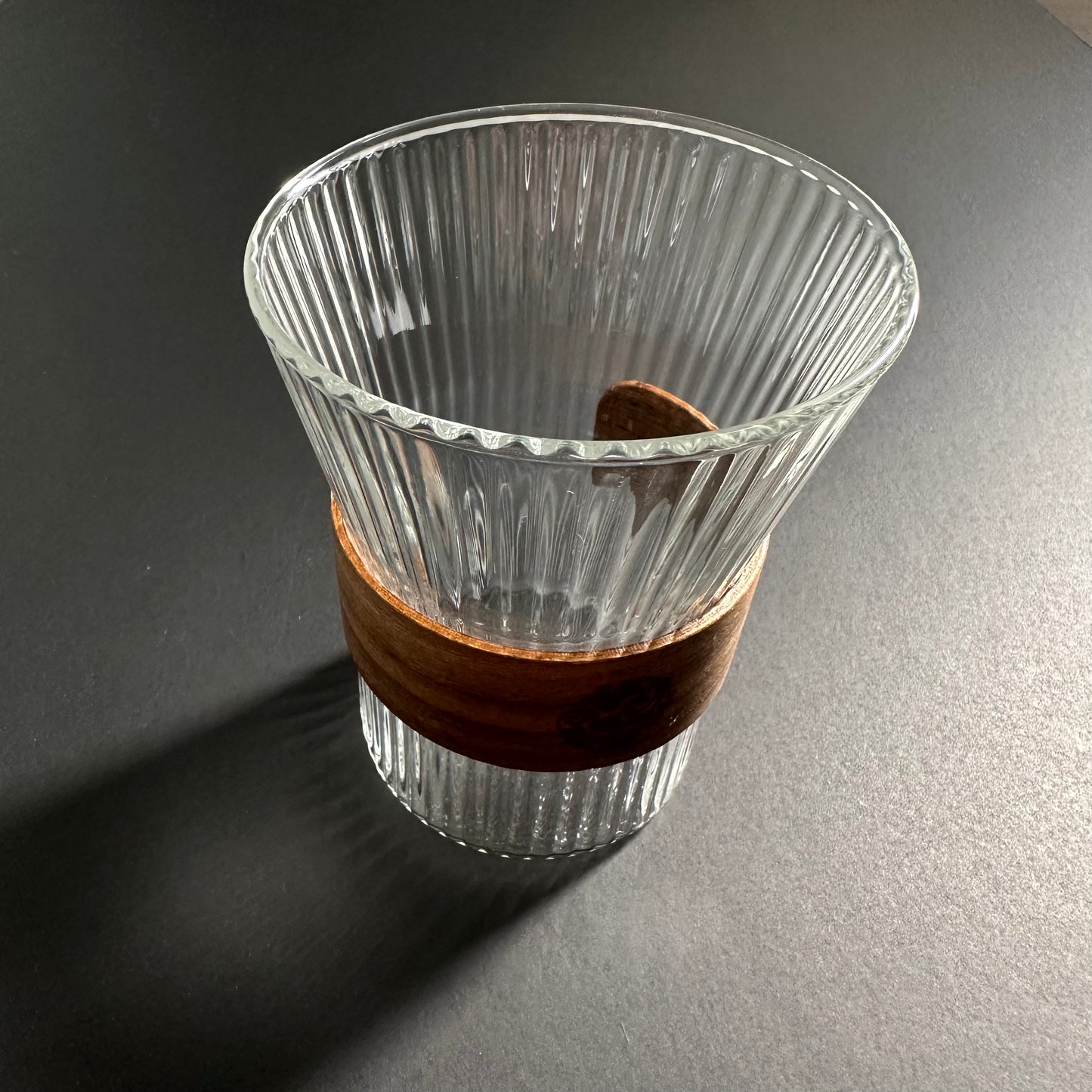 Japanese Glass Coffee Mug with Walnut Cup Sleeve