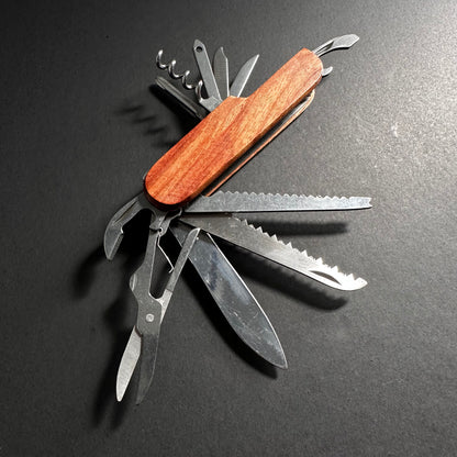 Multitool Rosewood and Stainless Steel 13-in-1 Pocket Knife