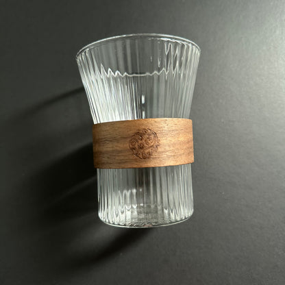 Japanese Glass Coffee Mug with Walnut Cup Sleeve