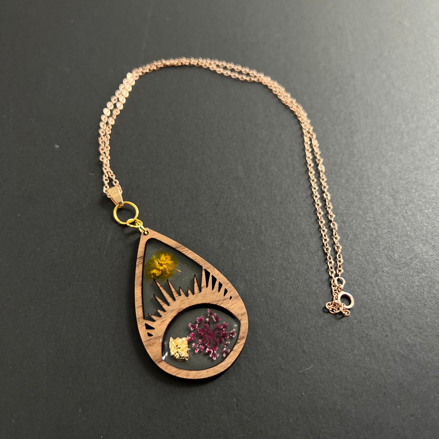 Lopez Wildflower Resin and Walnut Necklace