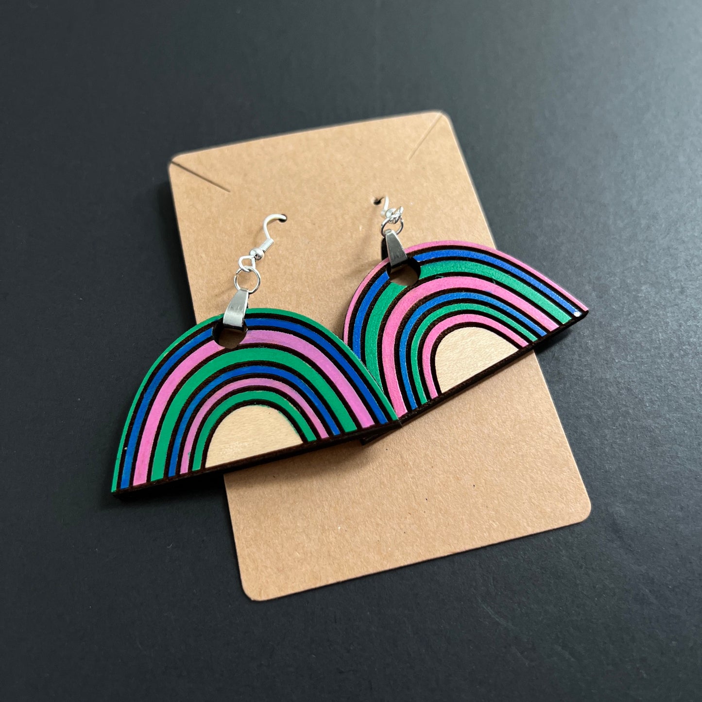 Hand Painted Rainbow Dangling Earrings