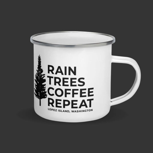 Rain Trees Coffee Repeat Enamel Mug
